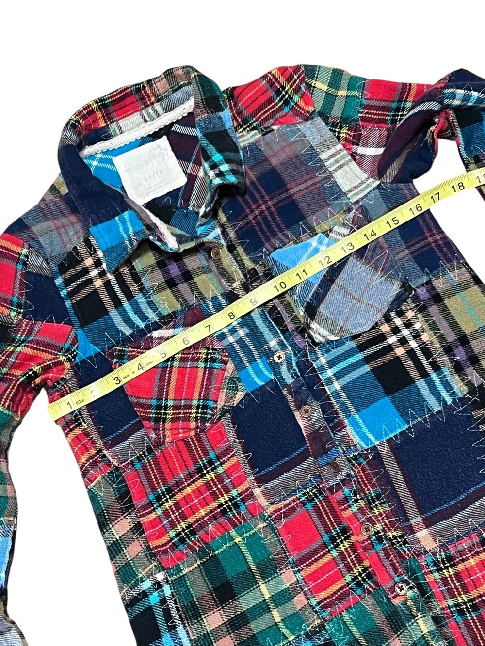 We The Free Flannel Patchwork Shirt XS Lost in Plaid Crochet Grunge Boho Frayed - Picture 11 of 16